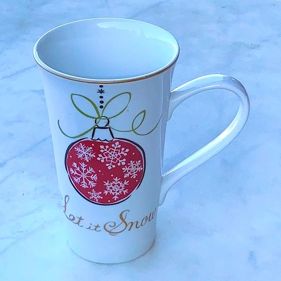 222 FIFTH NATALA LET IT SNOW LATTE TALL MUG CUP PORCELAIN RED ORNAMENT NEW - Picture 2 of 5